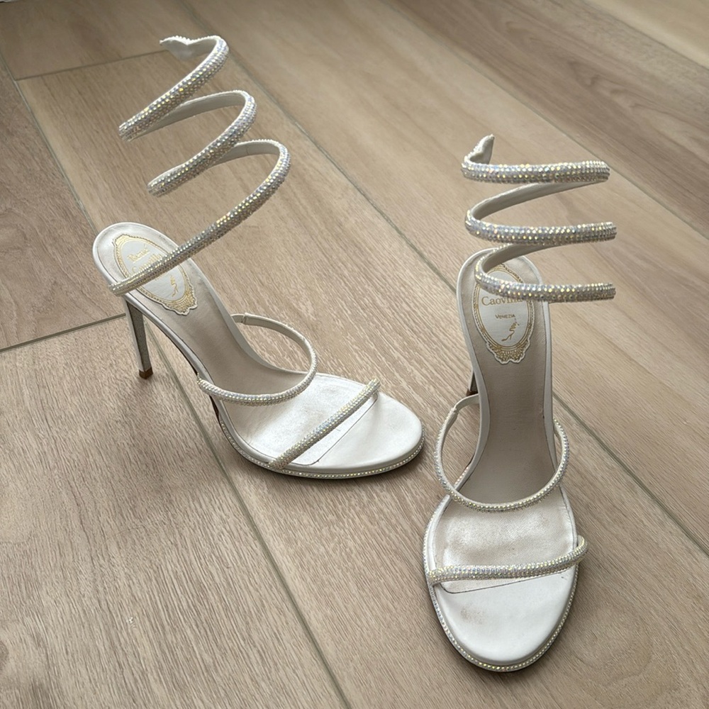Rene Caovilla White Cleo Crystal Heels